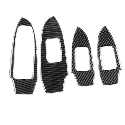 Set of 4 black carbon-fiber-style lift button stickers with cutout windows