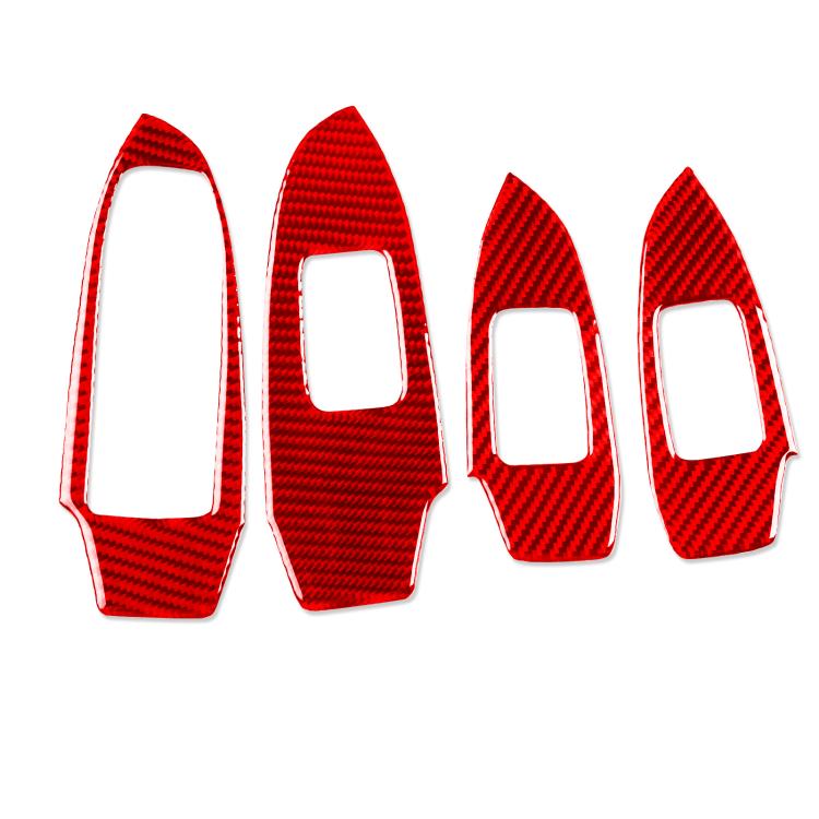 Set of 4 red carbon-fiber-style lift button stickers with cutout windows