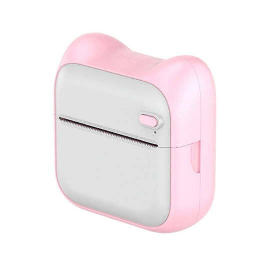 Pink handheld thermal printer with front print slot and power button