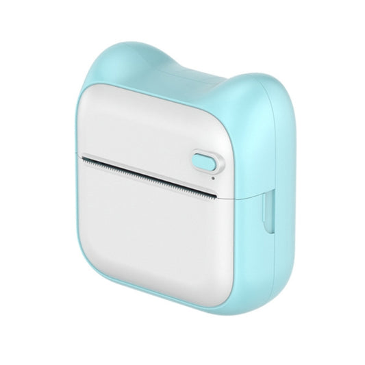 Blue handheld thermal printer with front print slot and power button