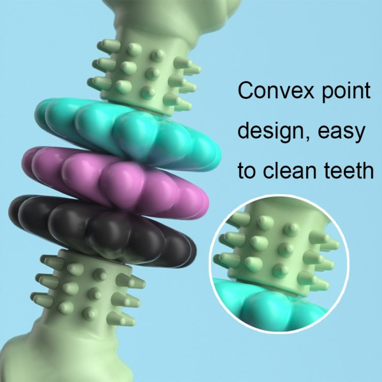 Bone-shaped dog teething chew toy close-up showing ridged center and stack rings