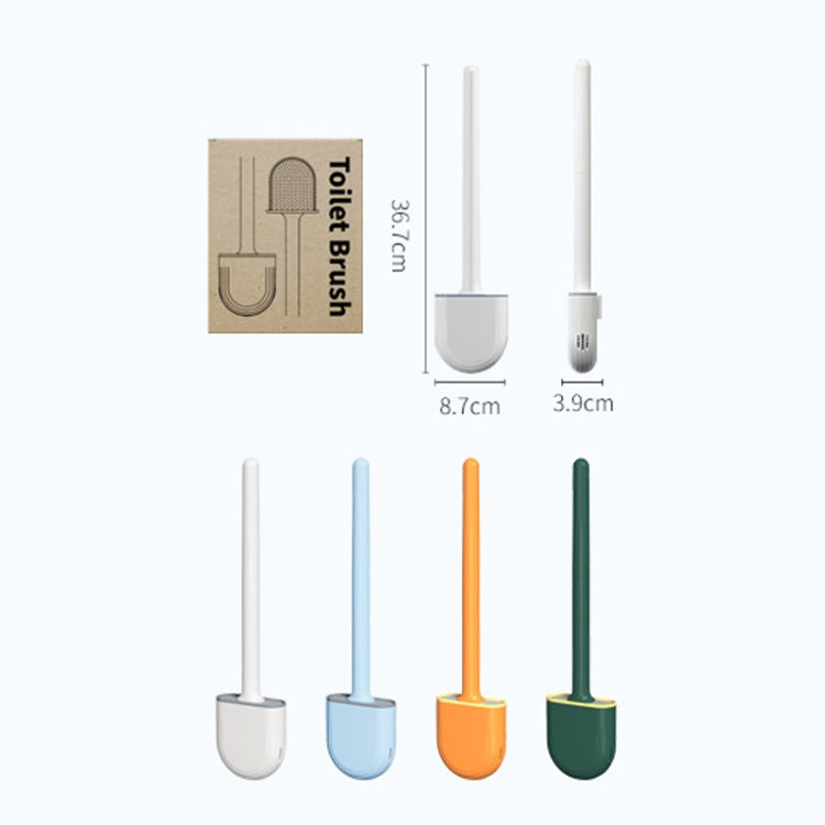 Toilet cleaning brushes in four colors with compact U-shaped rubber heads and dimensions