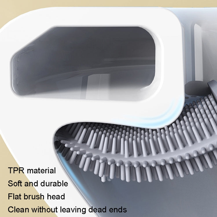 Toilet bowl cleaning brush with flat rubber head and soft bristles for full contact