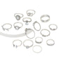 Set of silver-tone rhinestone rings with heart and water-drop designs, 15 pieces
