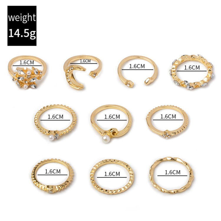 Gold-tone knuckle rings set with rhinestone details, shown with size 1.6cm labels