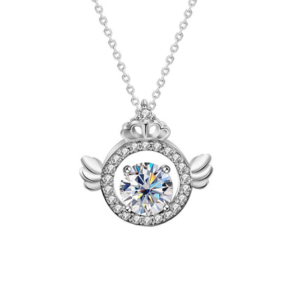 Silver moissanite necklace with round halo pendant, crown top and clasp chain