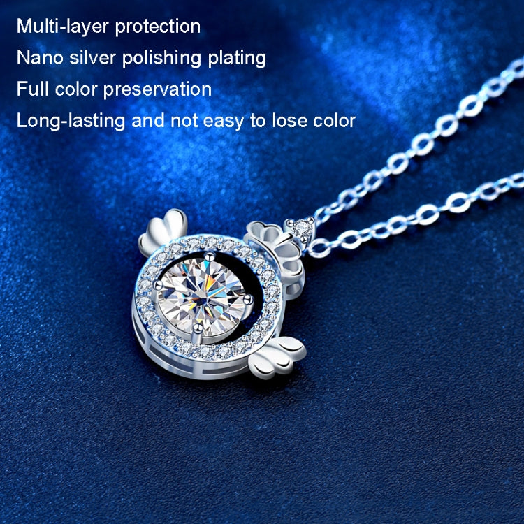 Round halo moissanite pendant necklace in sterling silver with crown and double links