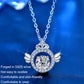 Sterling silver moissanite necklace pendant with crown top, round halo, and wing charms