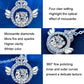 Moissanite necklace pendant with four-claw round center, halo border, crown top in silver