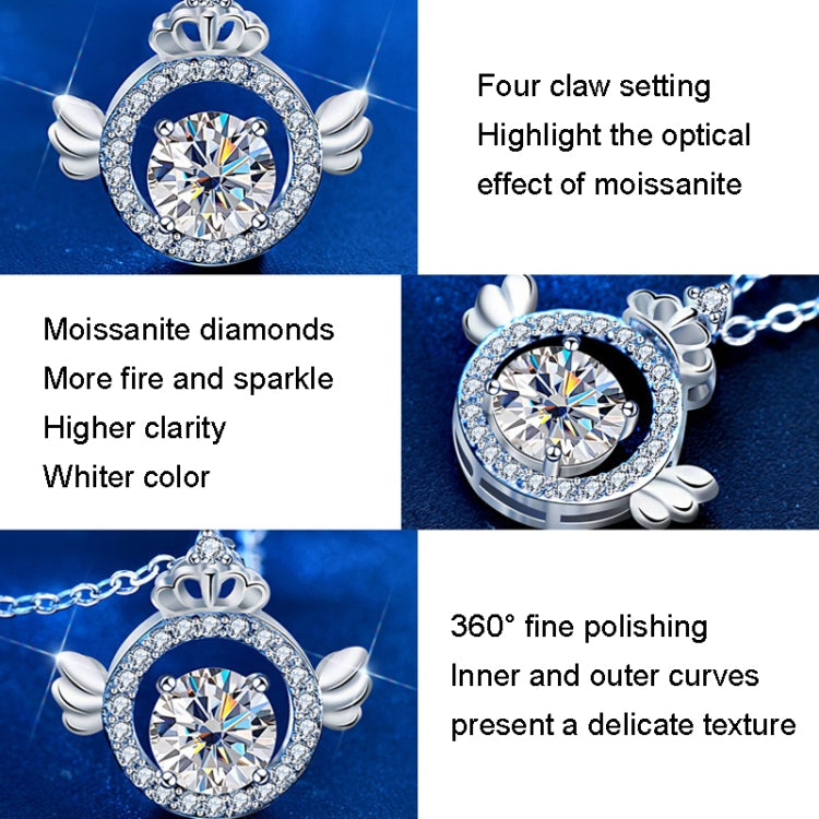 Moissanite necklace pendant with four-claw round center, halo border, crown top in silver