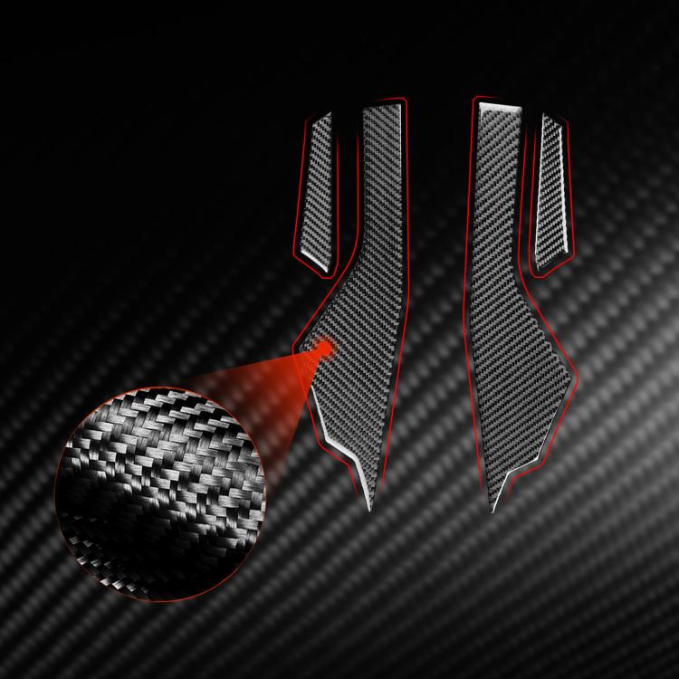 Carbon-fiber style fuel tank side stickers with red edge accents, set of four