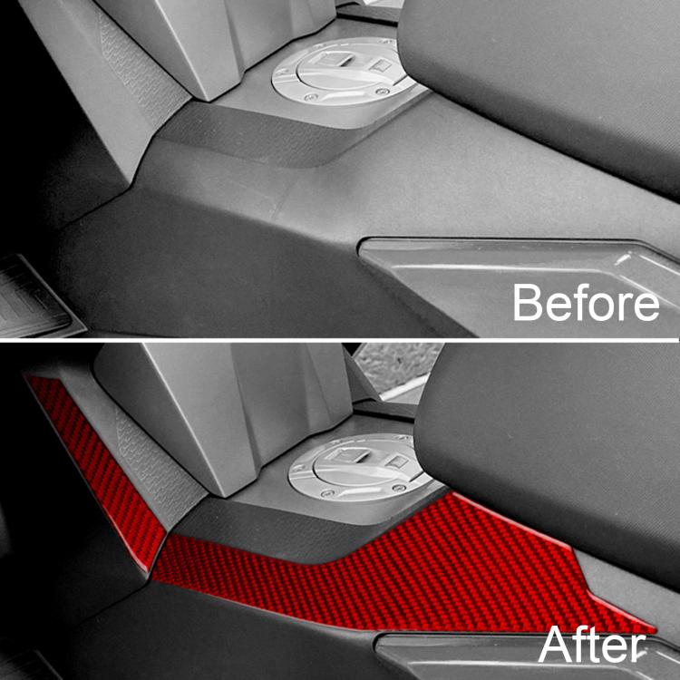 Fuel tank side sticker set installed: red carbon-fiber accents on side panels