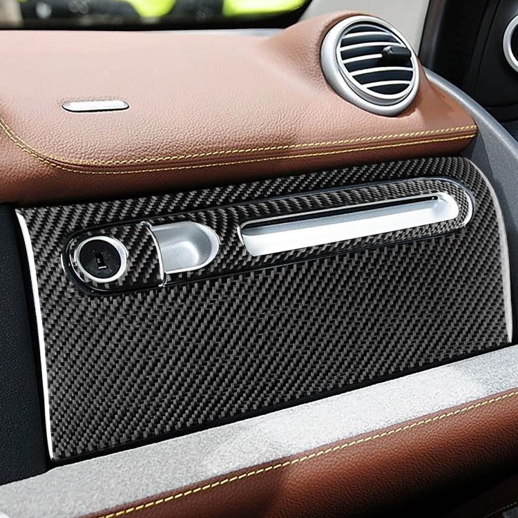 Glove box sticker set with black carbon fiber texture and silver trim