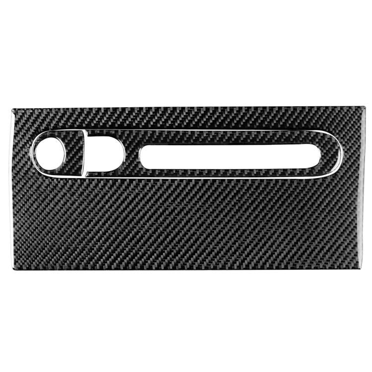 Glove box sticker panel with black carbon fiber texture, round and slot cutouts
