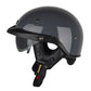 SOMAN motorcycle half helmet, dark gray shell with tinted visor and inner mirror shield