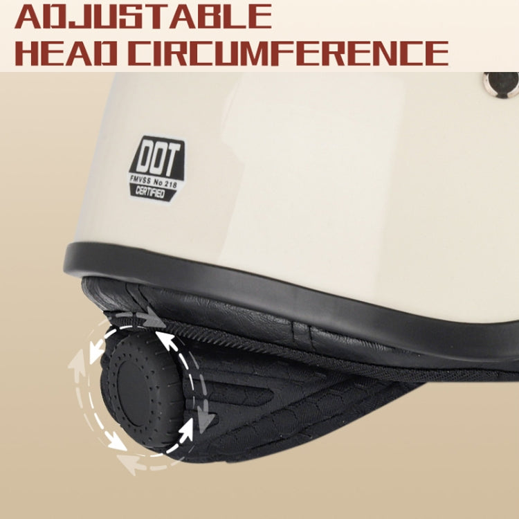 White half-face motorcycle helmet close-up of adjustable chin padding and label