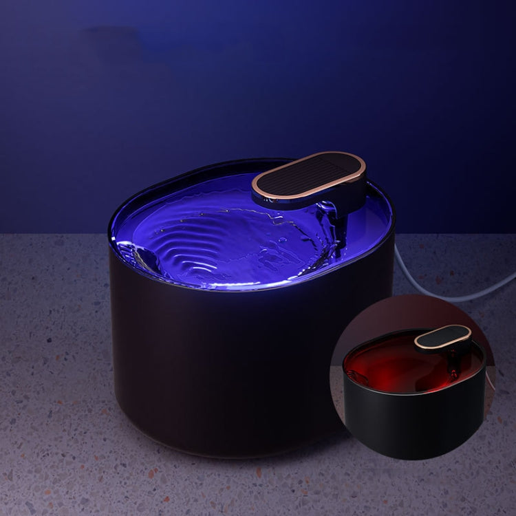 Automatic pet water fountain with blue light, black base and round top