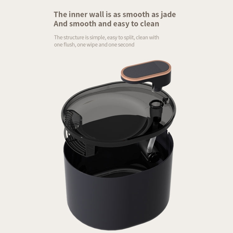 Open black automatic pet water fountain with top module and outlet