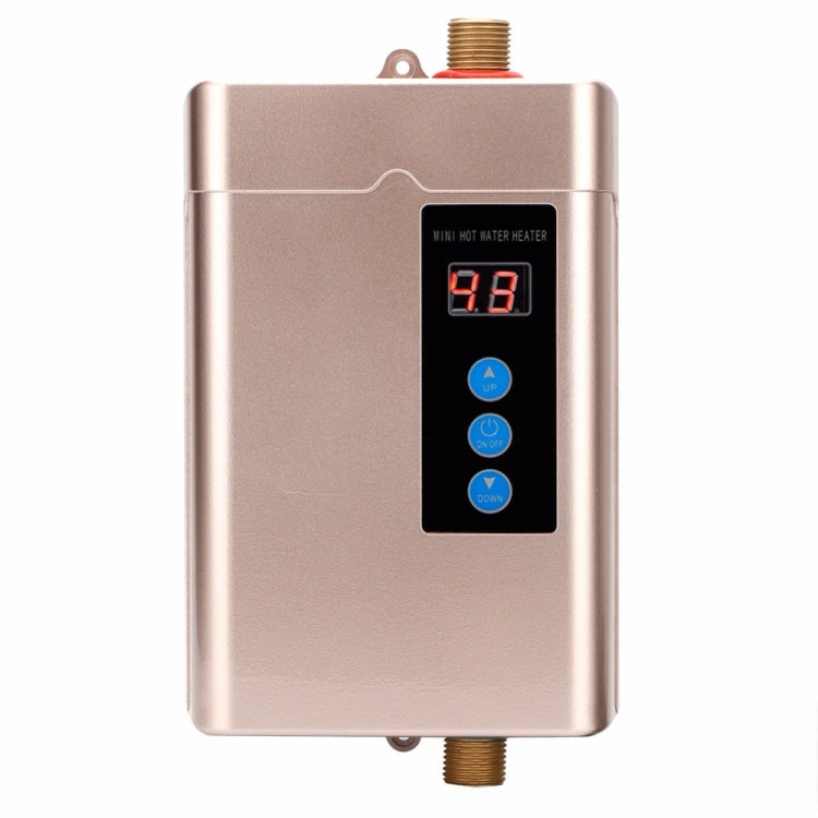 Gold mini instant electric water heater with LED temperature display and control buttons