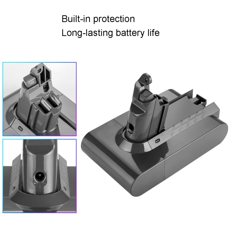 Vacuum battery pack for Dyson V6 with built-in protection openings, dark gray housing