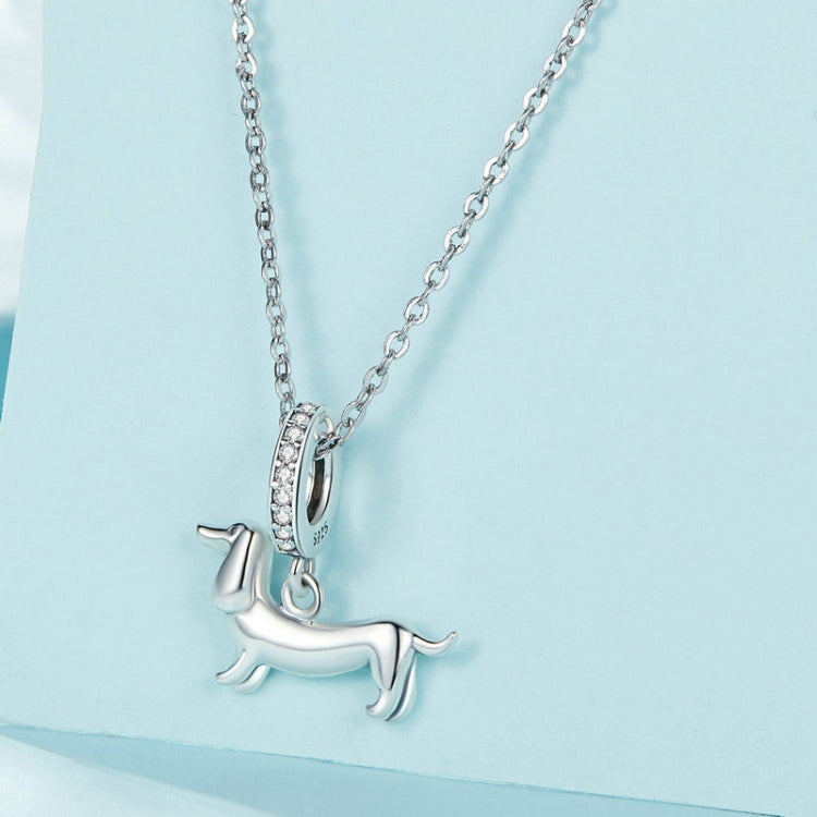 Sterling silver dachshund charm pendant with glitter ring bail on chain