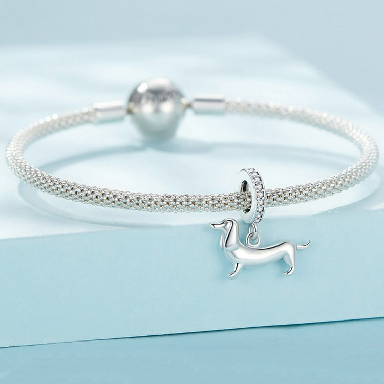 Dachshund charm bracelet with mesh chain and sterling silver pendant