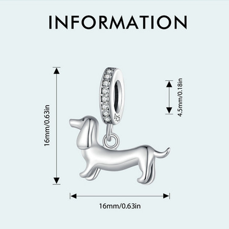 Sterling silver dachshund charm pendant with stone ring bail, size diagram