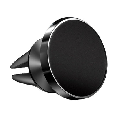Black round air-vent magnetic phone holder with aluminum alloy clip and bezel ring
