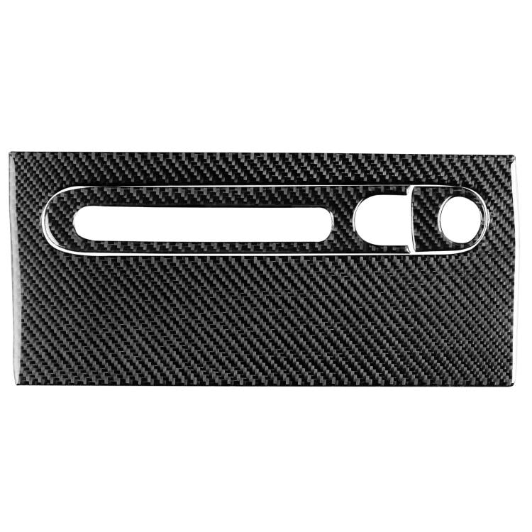Glove box trim sticker, black carbon fiber texture with handle and switch cutouts