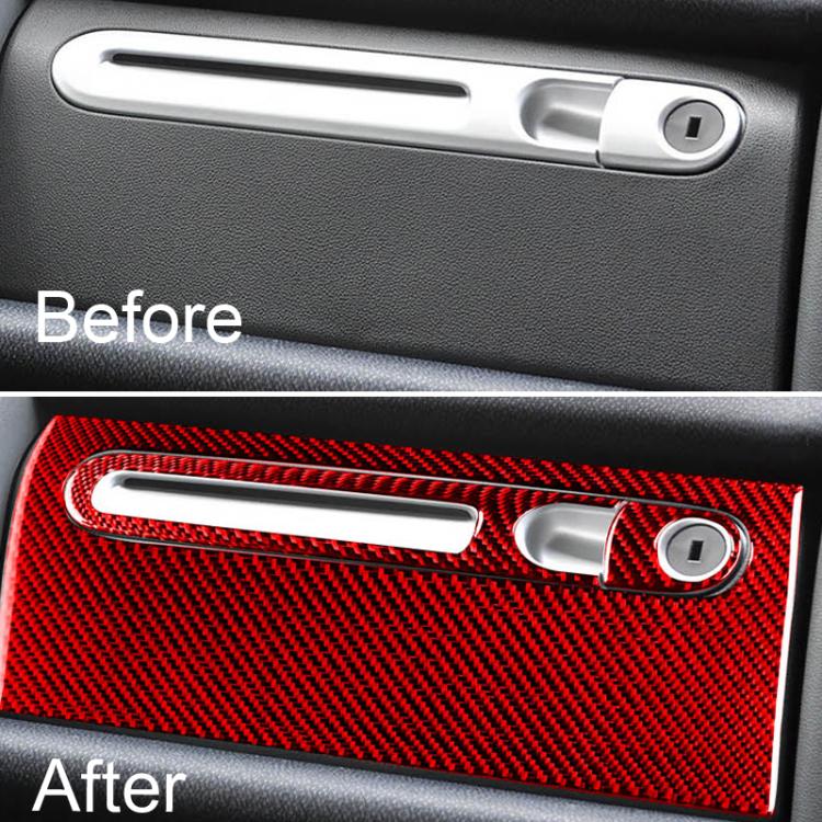 Glove box trim sticker set for right-hand drive, red carbon fiber pattern in dash