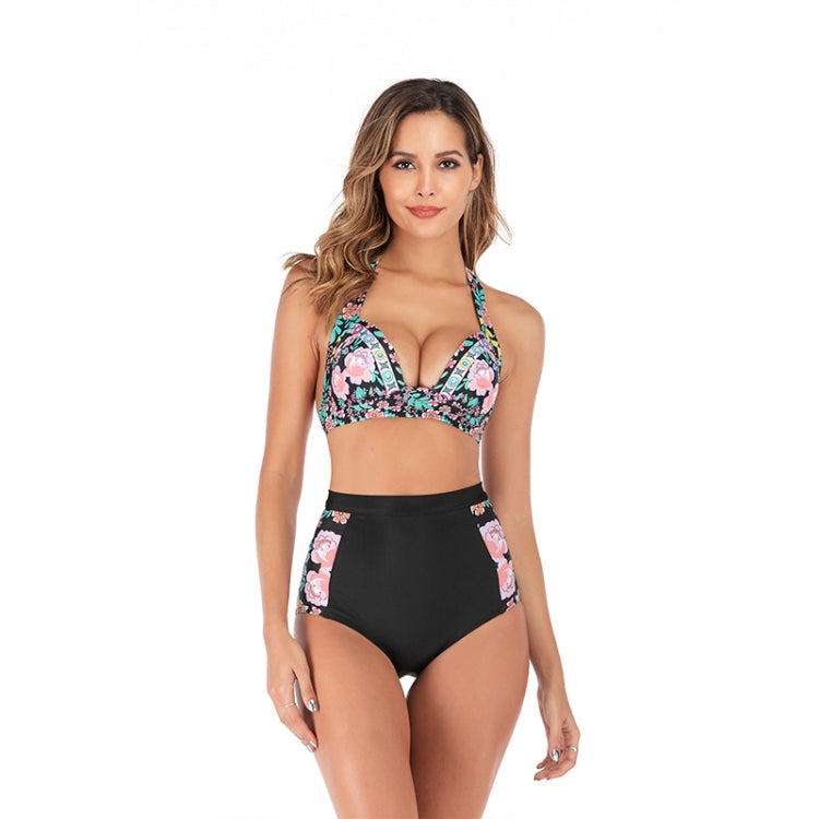 Lace-Up Halter Backless High-Waisted Swimsuit Split Printed Bikini Swimsuit, S, M, L, XL, XXL, XXXL