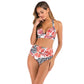 Lace-Up Halter Backless High-Waisted Swimsuit Split Printed Bikini Swimsuit, S, M, L, XL, XXL, XXXL