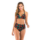 Lace-Up Halter Backless High-Waisted Swimsuit Split Printed Bikini Swimsuit, S, M, L, XL, XXL, XXXL