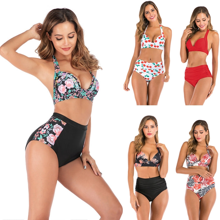Lace-Up Halter Backless High-Waisted Swimsuit Split Printed Bikini Swimsuit, S, M, L, XL, XXL, XXXL