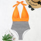 Summer One-piece Backless Lace-Up Ladies Swimsuit Floral-print Halter Bikini, S, M, L, XL