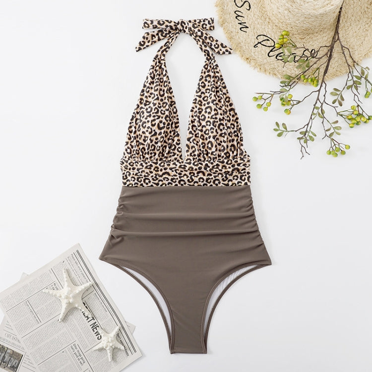 Summer One-piece Backless Lace-Up Ladies Swimsuit Floral-print Halter Bikini, S, M, L, XL