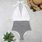Summer One-piece Backless Lace-Up Ladies Swimsuit Floral-print Halter Bikini, S, M, L, XL