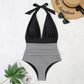 Summer One-piece Backless Lace-Up Ladies Swimsuit Floral-print Halter Bikini, S, M, L, XL