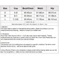 Size chart table for S, M, L cups and bust, waist, hip measurements