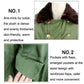 Green coat details: dark faux-fur collar, round metal buttons, flap pockets