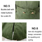 Green coat waist buckle belt with metal buttons and side hem slit design