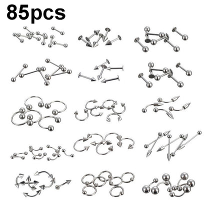 Stainless steel piercing stud and ring set, multiple body jewelry pieces