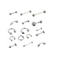 Stainless steel piercing jewelry set, curved barbells, rings, and cone studs