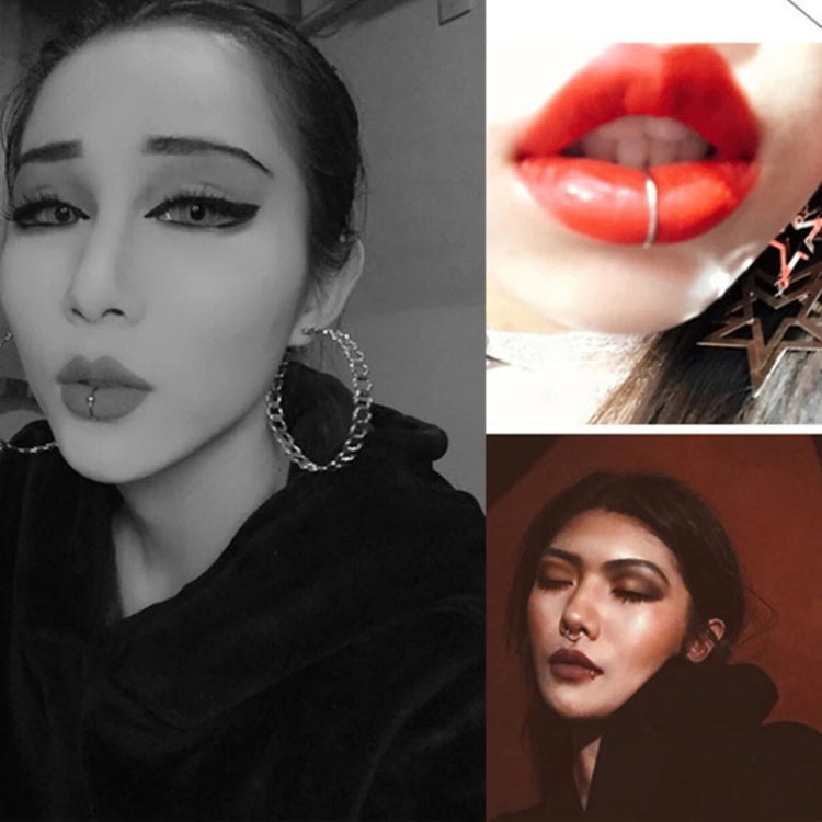 Stainless steel lip piercing ring and stud, with eyebrow jewelry on models