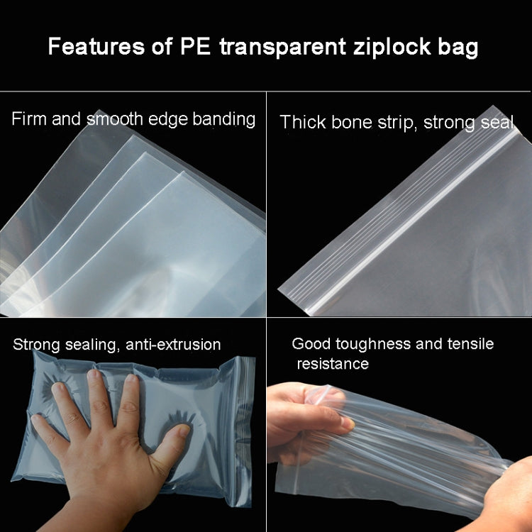 Transparent perforated ziplock packaging bag with sealed top edge, close-up