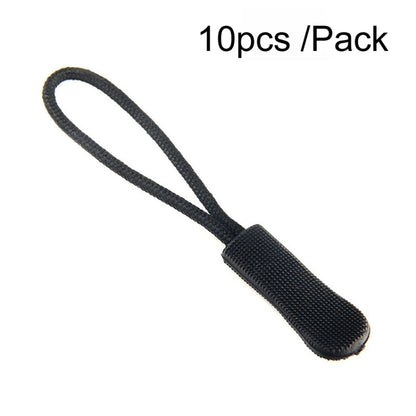 Black TPU zipper cord puller with looped strap and textured plastic slider tip