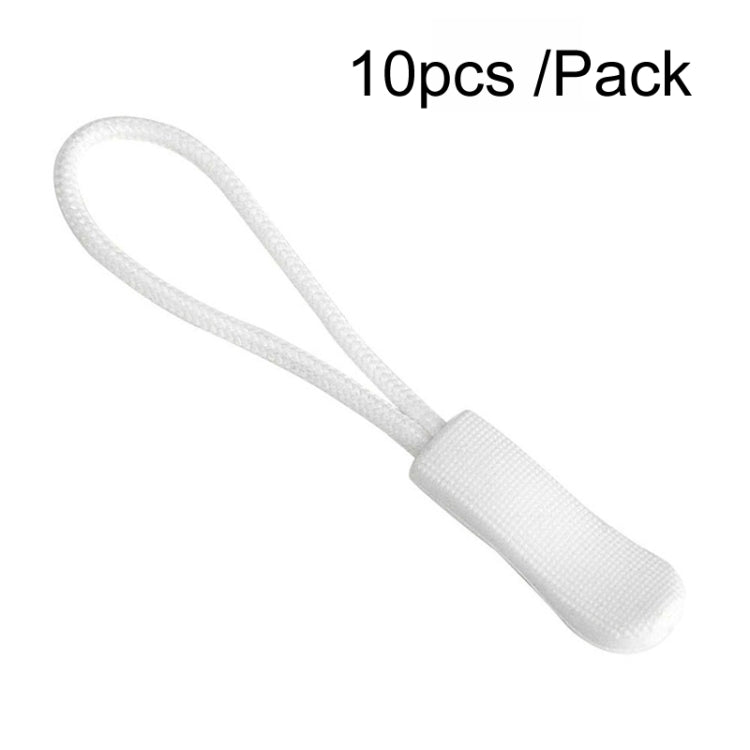 White TPU zipper cord puller with looped strap and textured plastic slider tip