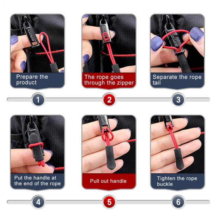 TPU zipper cord puller with black handle and red cord loop for zipper slider