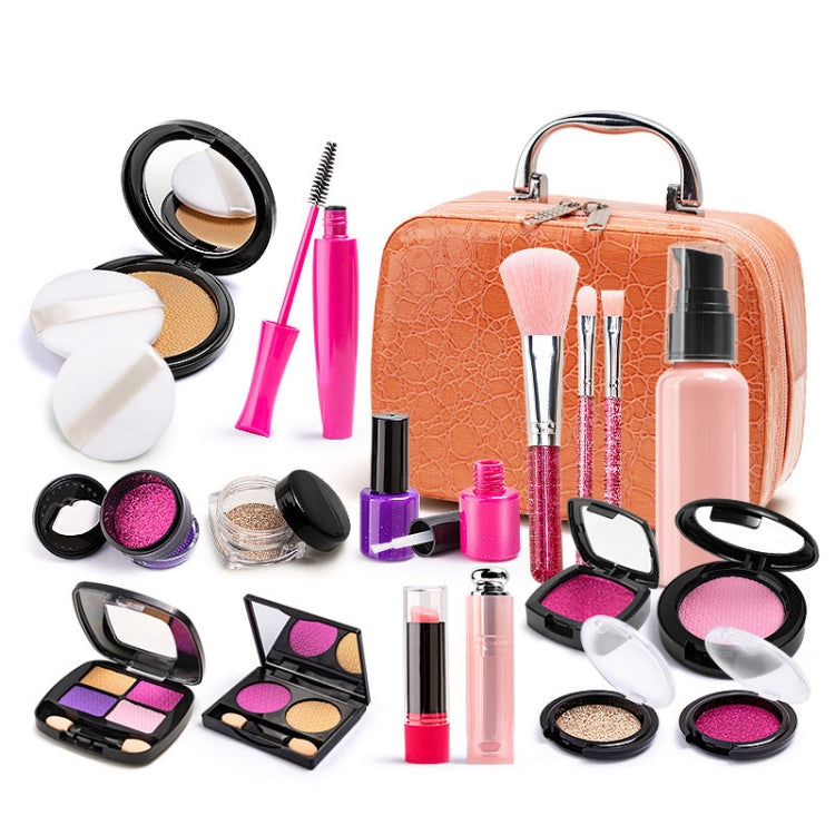 Girls makeup play set with orange croc-look case and assorted compacts, brushes, bottles