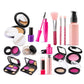 Girls makeup play set with pink makeup tools, compacts, and glitter handle brushes